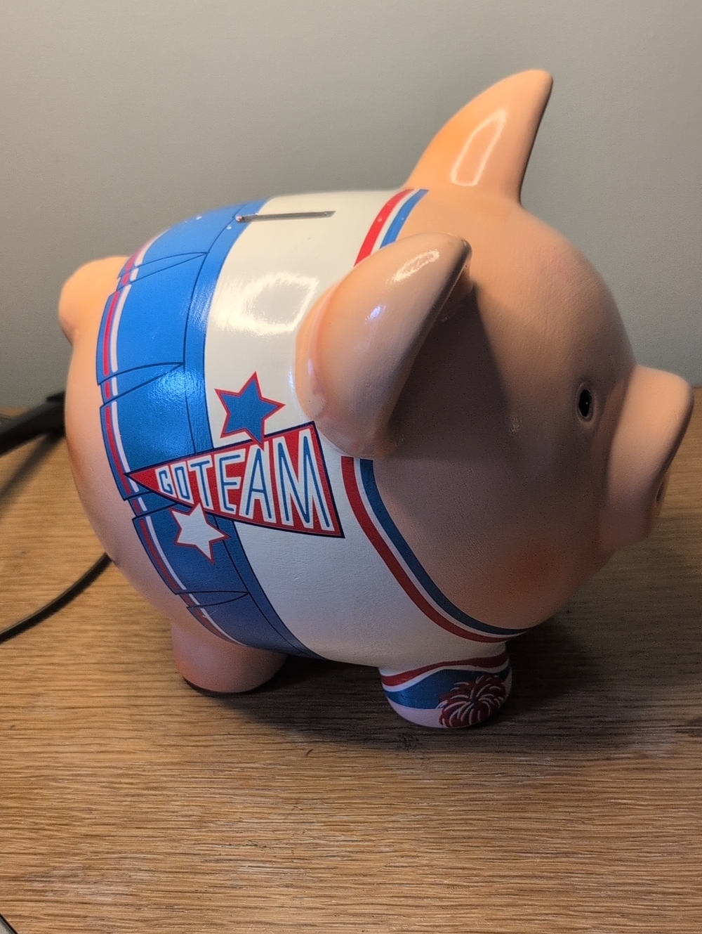 Pighy Patch Lindsey Jordan Piggy Bank with Blue & White Cheerleader Outfit